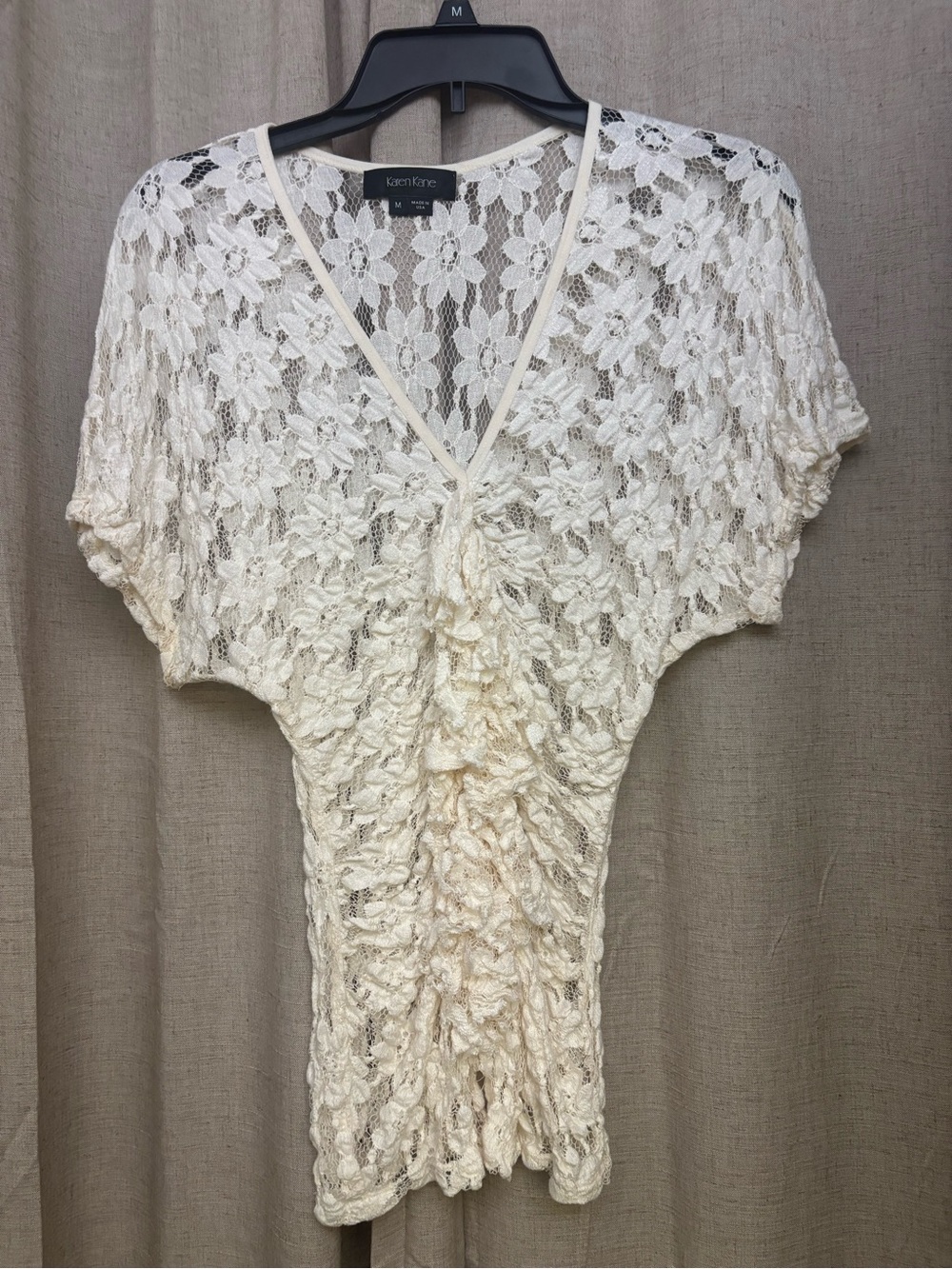 Karen Kane Ivory Floral Lace V-Neck Short Sleeve Tunic